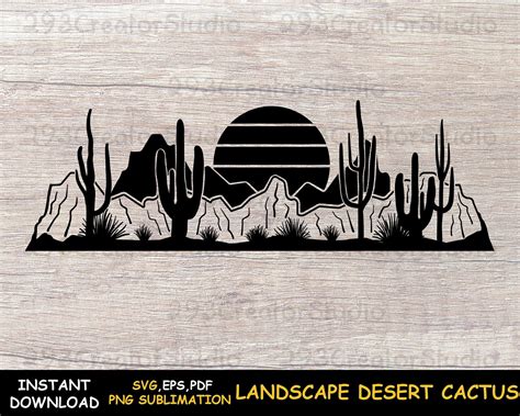 Landscape Desert Cactus Svg Desert Svg Western Desert Cactus Svg Arizona SVG Succulent Svg ...