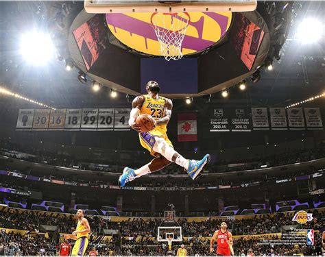 LeBron James Los Angeles Lakers Unsigned Dunk Against Houston Rockets ...