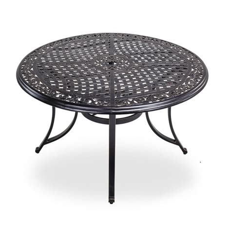 48" Round Patio Dining Table with Umbrella Hole, Aluminum Casting Top ...