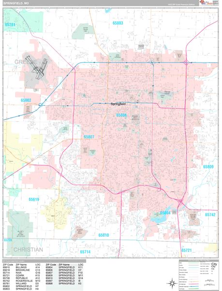 Springfield Missouri Wall Map (Premium Style) by MarketMAPS - MapSales