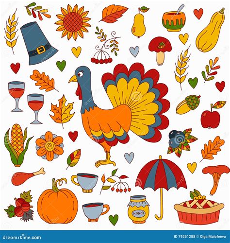 Thanksgiving Day Doodles Collection Vector Illustration | CartoonDealer ...