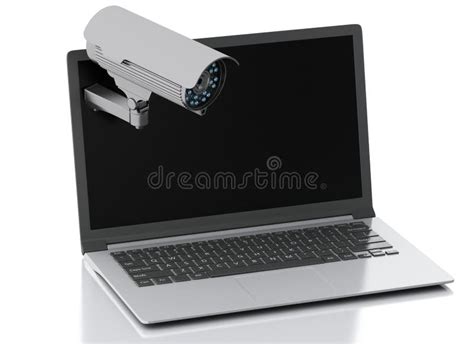 3d Laptop with Surveillance Camera. Privacy Concept. Stock Illustration - Illustration of black ...