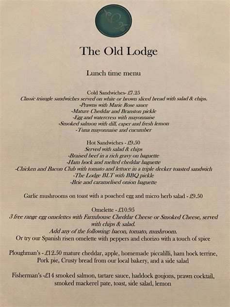 Menu at The Old Lodge Malton Malton pub & bar, Malton