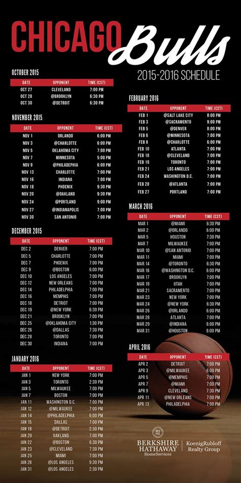 Chicago Bulls Printable Schedule