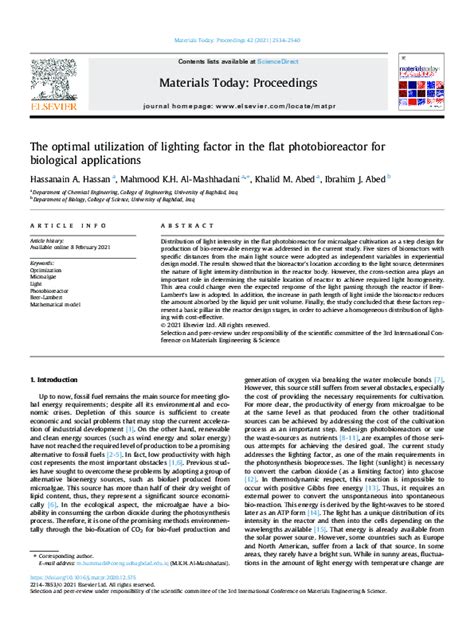 (PDF) The optimal utilization of lighting factor in the flat photobioreactor for biological ...