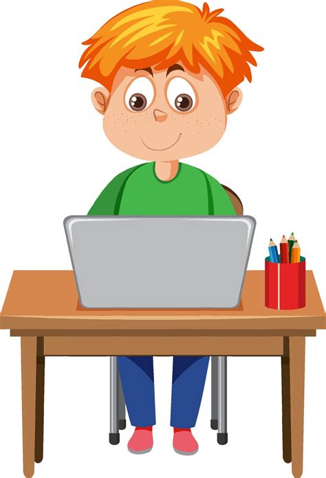 Cute boy using laptop 11778792 Vector Art at Vecteezy