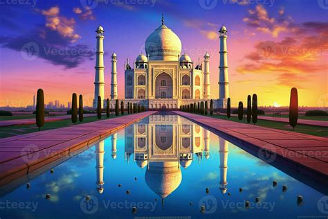 Taj Mahal with reflection in the pond. 3D rendering. ai generated pro ...