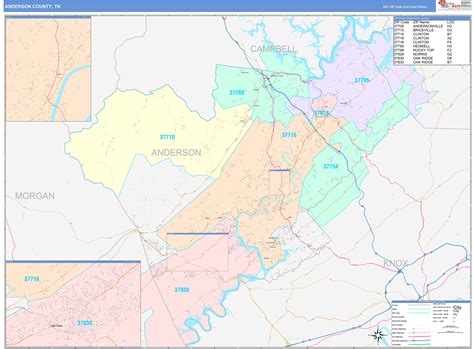 Anderson County, TN Wall Map Color Cast Style by MarketMAPS - MapSales.com