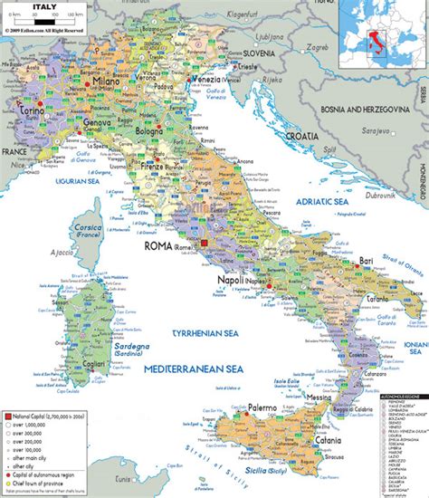 Large detailed political and administrative map of Italy with all cities, roads and airports ...