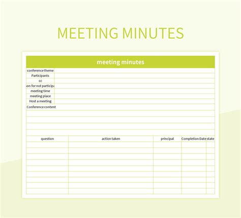 Meeting Minutes Company Brief Meeting Minutes Excel Template And Google Sheets File For Free ...