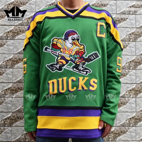 MM MASMIG Adam Banks Movie hockey Jersey Mighty Ducks#99 Green s 3xl-in ...