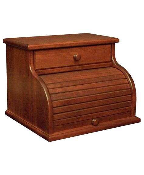 Cherry Roll Top Bread Box with Drawer - Amish Direct Furniture