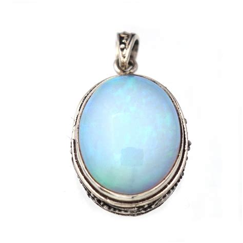 Genuine Opal Pendant Necklace 925 Sterling Silver Real Opal Gemstone ...