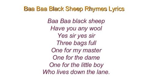 Baa Baa Black Sheep Rhyme Song With Lyrics