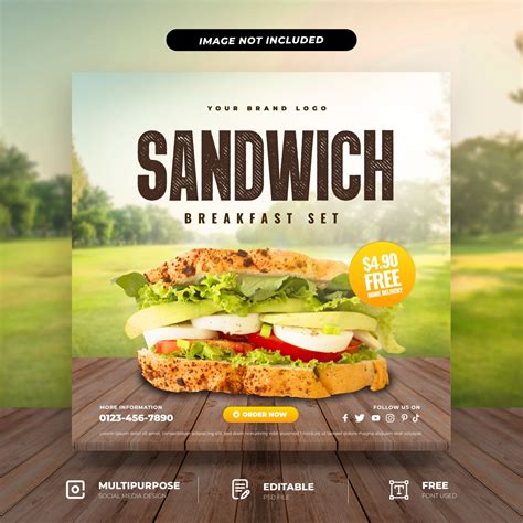 Sandwich Breakfast Set Social Media Template in 2021 | Breakfast sandwich, Sandwiches, Social ...