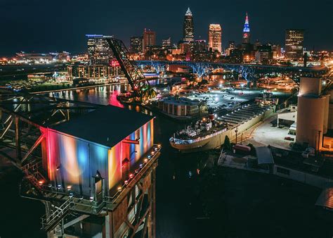 The Flats View of Cleveland Ohio at Night Photograph by Jason Damman - Fine Art America