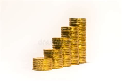 Yellow Coins Lined Up from Short To Tall Stacks Stock Image - Image of ...