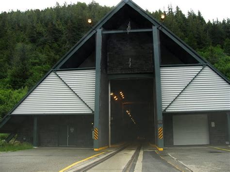 Entrance to Alaska's Whittier Tunnel, a unique 4km tunnel that uses ...