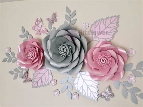 3D Paper Flower Wall Art for Nursery in Blush Pink & Silver | Etsy