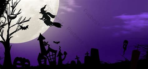 Full Moon Halloween Silhouette Purple Background | PSD Free Download - Pikbest