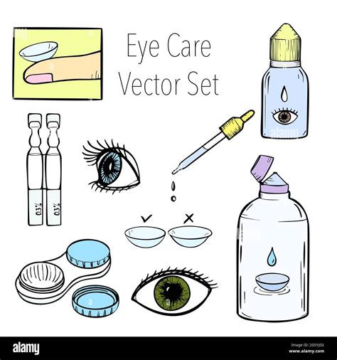 Contact lenses health care vector illustration. Ophthalmology cartoon icons set Stock Vector ...