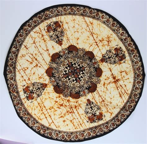 Round Batik Tablecloth Browns Black Handmade 44 in Circle Paisley Hearts Cotton #Handmade ...