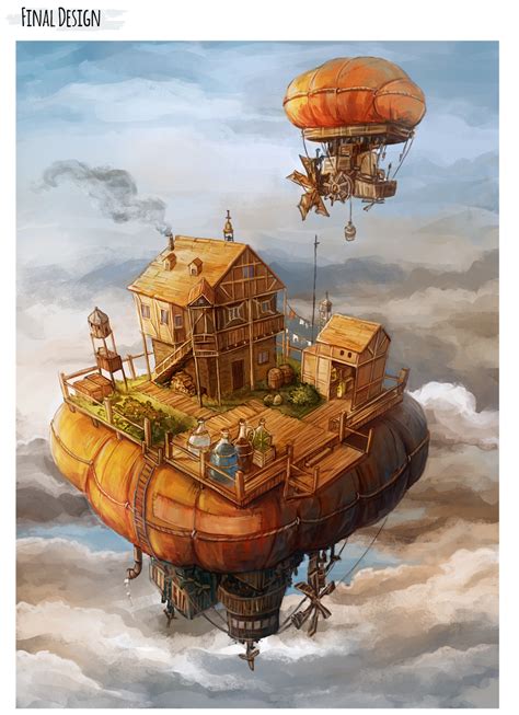 Floating Island of the Potion Brewer WIP | Fantasy art, Steampunk illustration, Environment ...