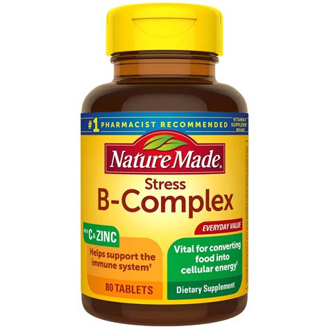 Nature Made Stress B-Complex with Vitamin C and Zinc Tablets, 80 Count for Cellular Energy ...