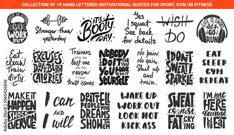 Set of 19 motivational and inspirational lettering gym or fitness ...