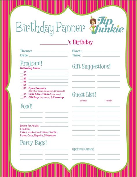 Party Planning Worksheets