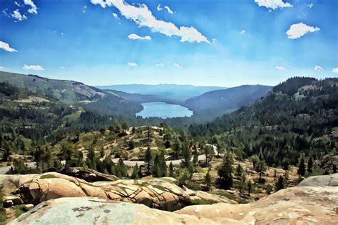 Donner Lake from Donner Pass, Sierra Nevada Mountains, Truckee, California, USA ©2012 Patrick ...