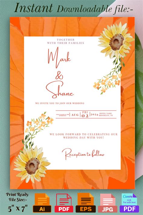 Sunflower Wedding Invitation Card Design - MasterBundles