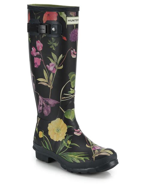 Lyst - Hunter Rhs Tall Floral-print Rain Boots in Black