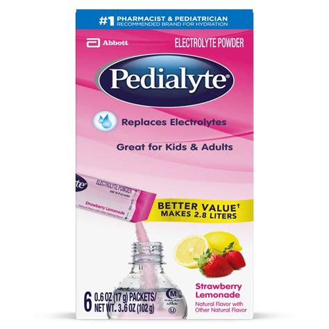 Pedialyte Powder Packs / Strawberry Lemonade / 17g stickpacks / 6 Pack / 64172p6