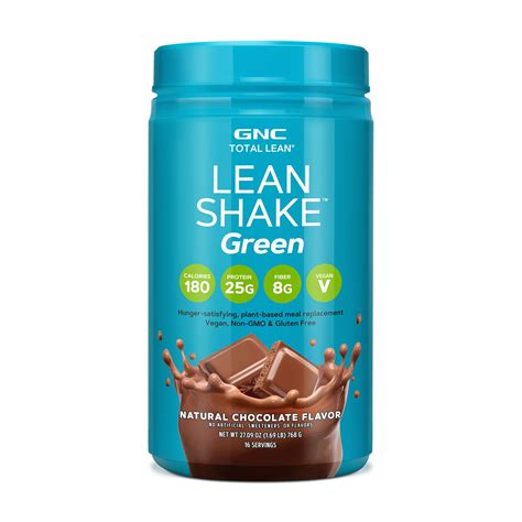 GNC Total Lean Lean Shake Green Protein Powder - Natural Chocolate, 16 Servings, Plant-Based ...