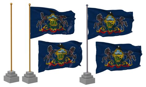 State of Pennsylvania Flag Waving, Stand, Pole, Isolated, 3d illustration, 3d rendering, Flag ...