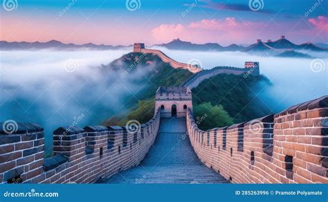 Amazing, Great Wall of China Misty Morning Sunrise. Generative Ai Stock Photo - Image of defense ...
