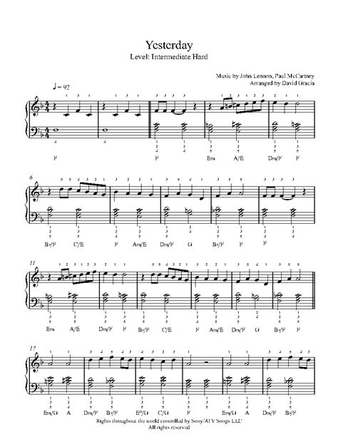 Yesterday by The Beatles Piano Sheet Music | Intermediate Level