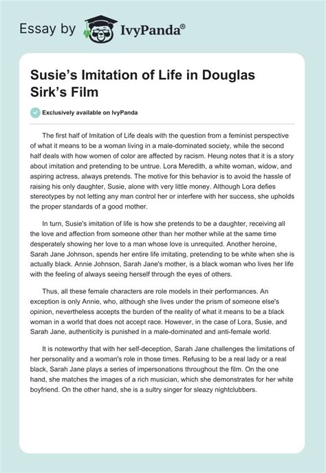 Susie's Imitation of Life in Douglas Sirk's Film - 342 Words | Essay Example