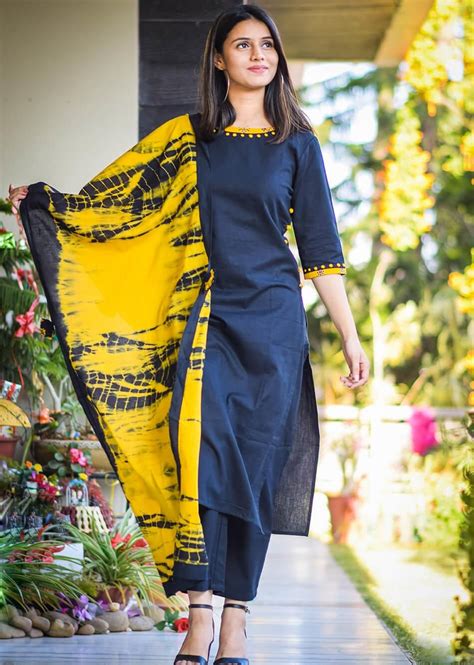 Black Straight Kurta with Pants and Dupatta