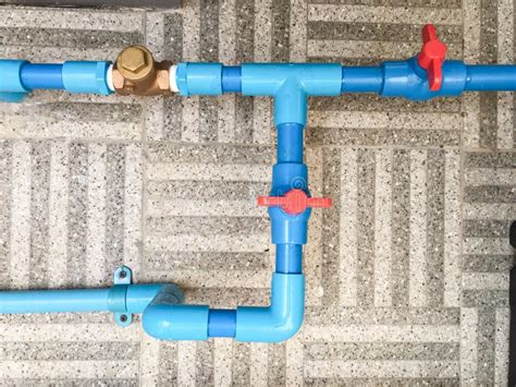 Blue PVC Water Pipe Installation From Pump To Tank With Ball Val Stock ...