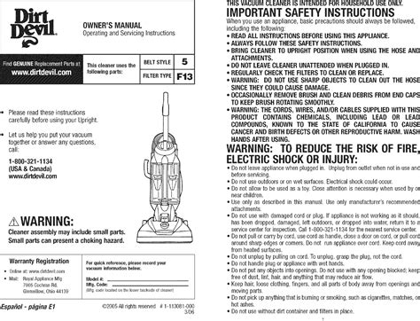 Dirt Devil M110000 User Manual VACUUM Manuals And Guides L0608063