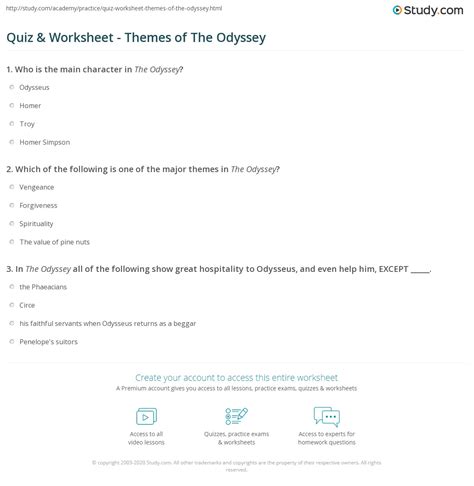 Quiz & Worksheet - Themes of The Odyssey | Study.com