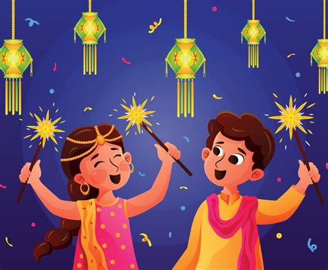 Kids Celebrating Diwali Festival Vector Art & Graphics | freevector.com