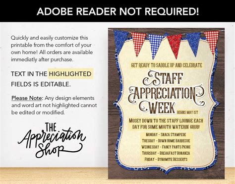 EDITABLE Staff Appreciation WEEK Flyer Western Party - Etsy