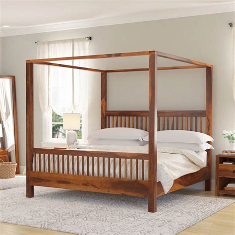 Kodiak Rustic Solid Wood Queen Size Platform Canopy Bed