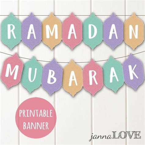 Printable RAMADAN MUBARAK Pastel Banner in Patterned Lantern Cutouts Islamic Event/ Party Decor ...