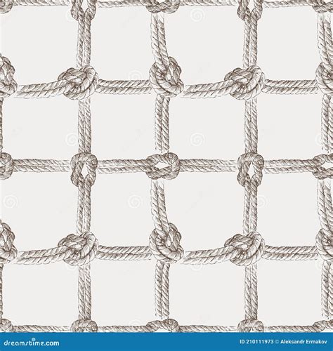 Seamless Background of Sketches Rigging Rope with Sea Knots Stock ...