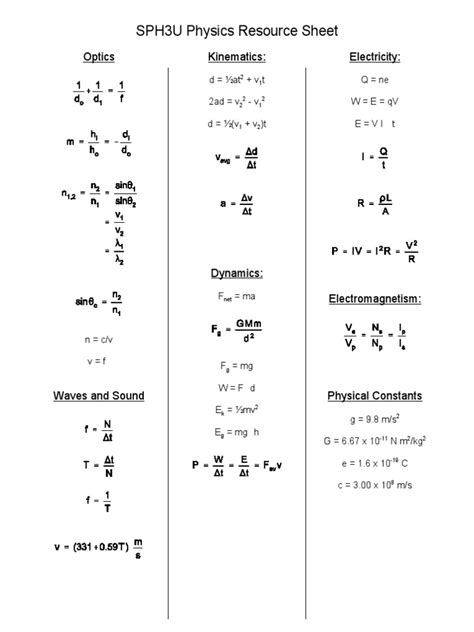 Physics 11 Formula Sheet | PDF | Physical Phenomena | Force