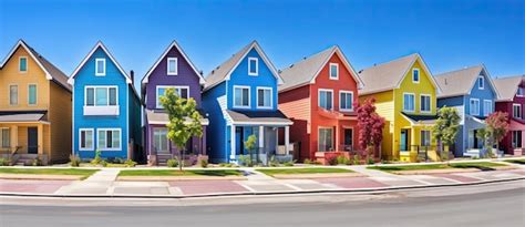 Premium AI Image | a row of houses are painted in bright colors house ...